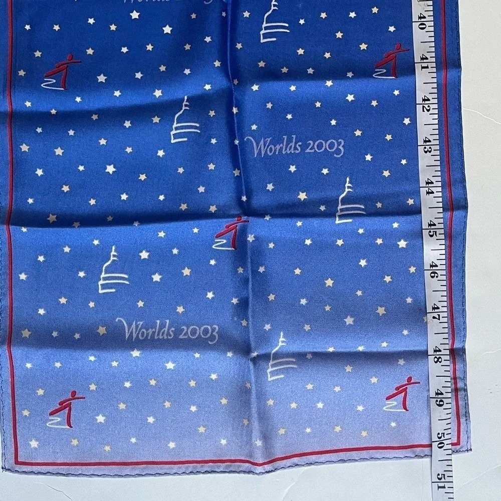 Vintage 2003 World Figure Skating Championships Silk Scarf Washington DC Blue